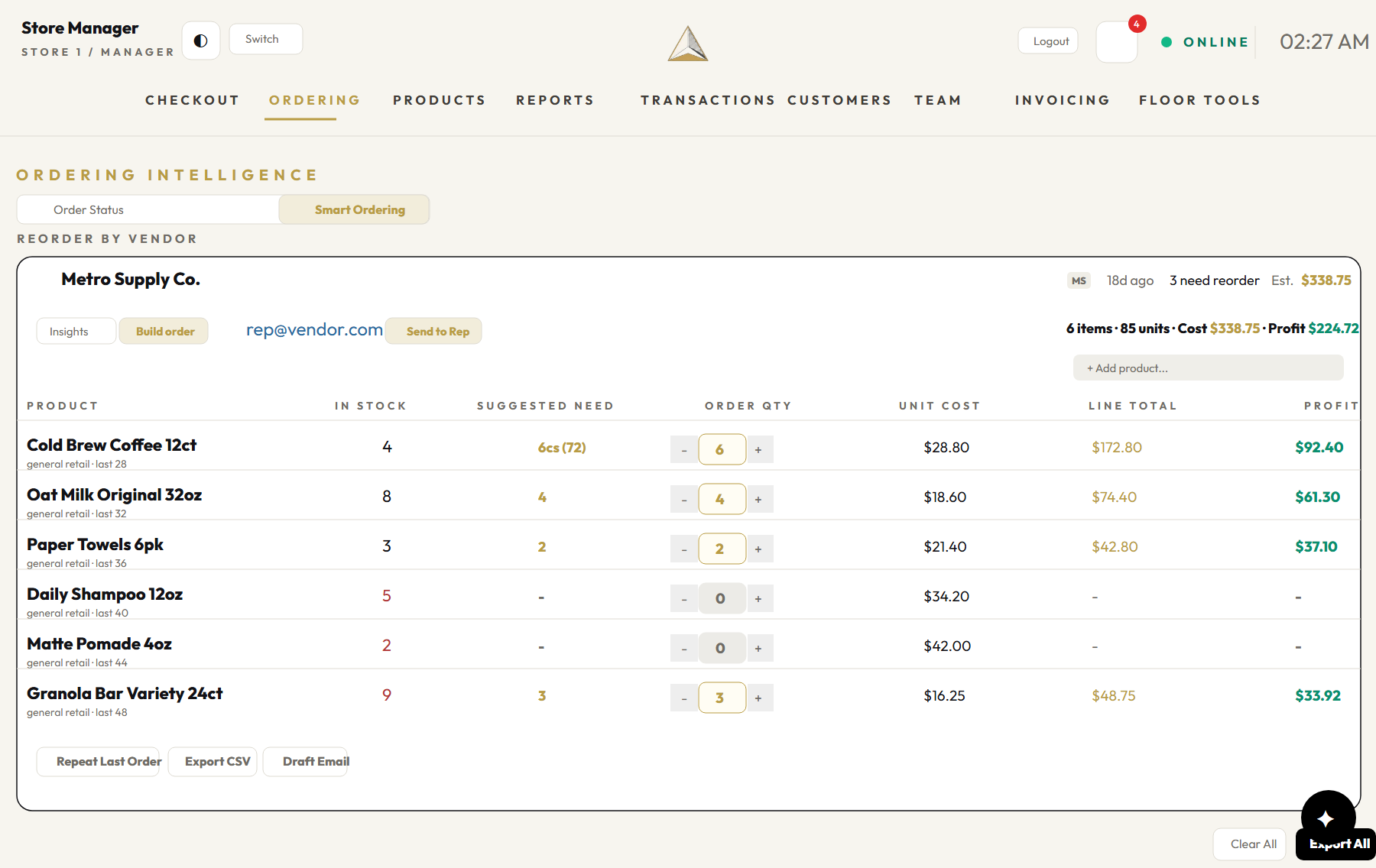 Smart ordering screen